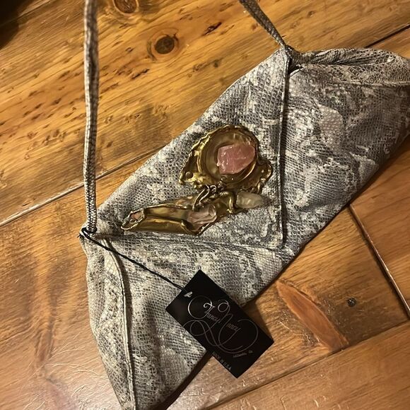 VTG NWT RARE 80’s Fancy Nancy Leather Purse Encrusted With Amethyst and Crystals - Picture 2 of 7